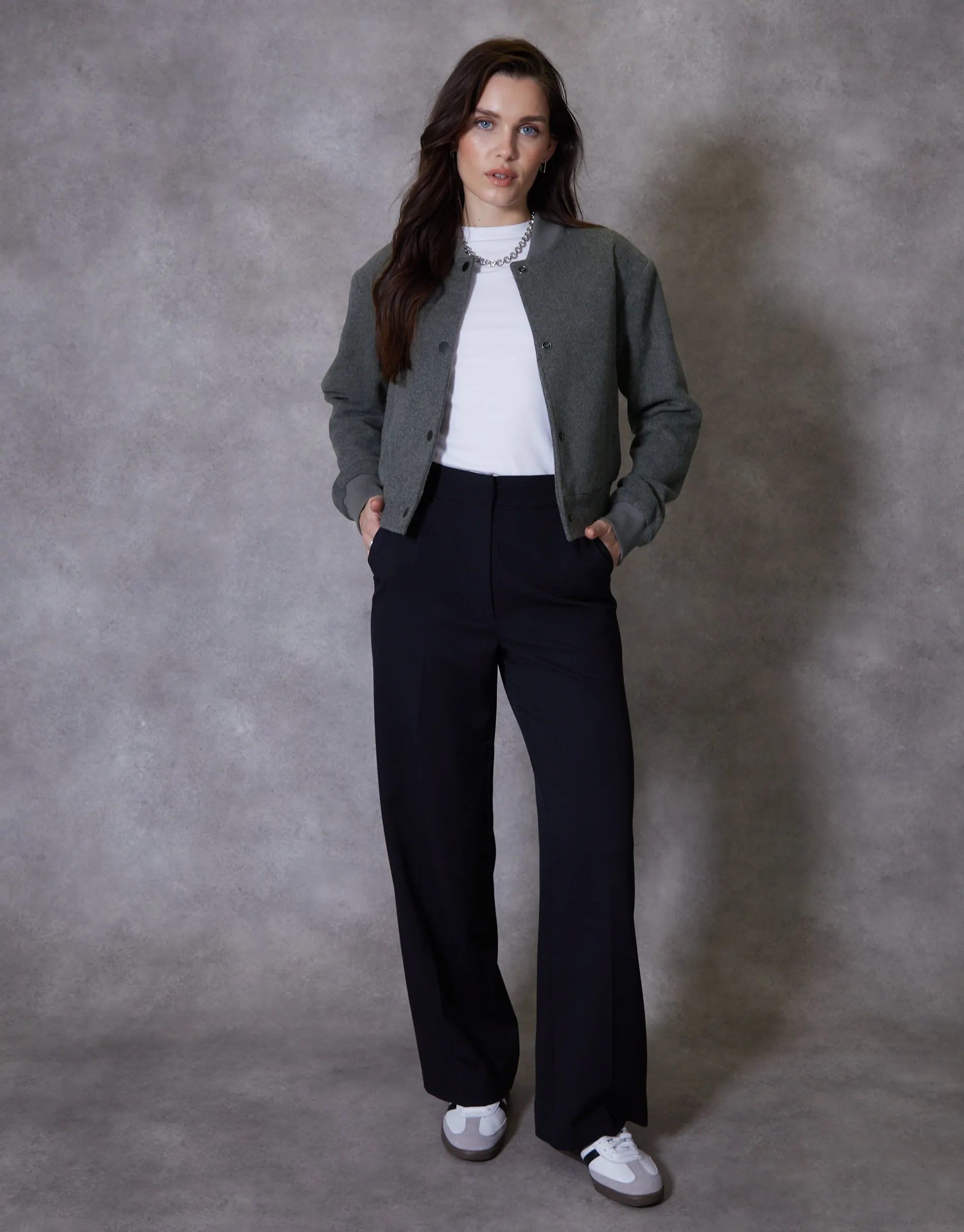 Women's Charcoal Brushed Cropped Bomber Jacket sold by Threadbare product image thumbnail 4