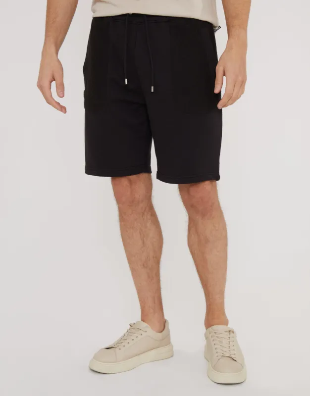 Black Contrast Panel Pocket Sweat Shorts sold by Threadbare