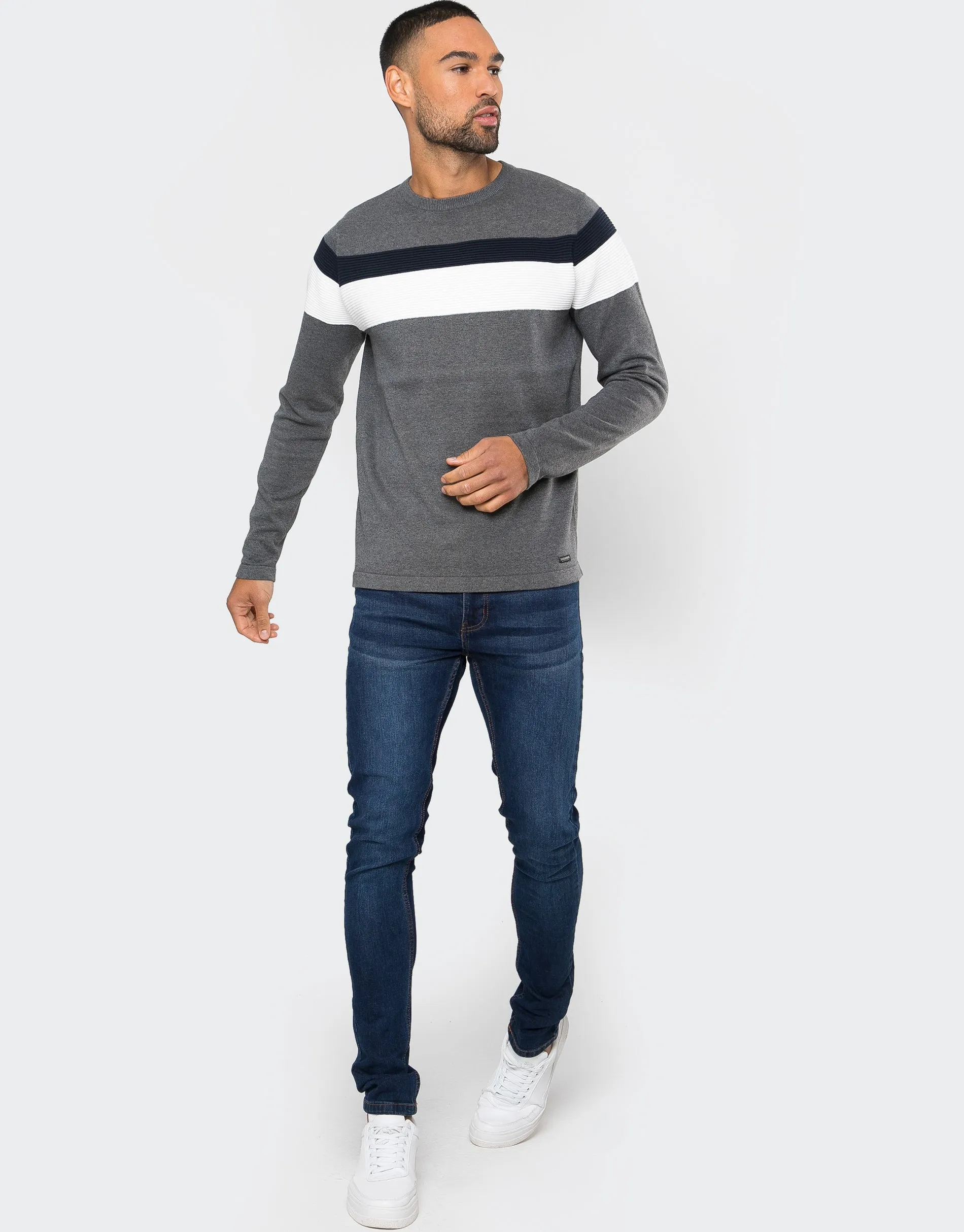 Men's Grey Colourblock Jumper sold by Threadbare product image thumbnail 3