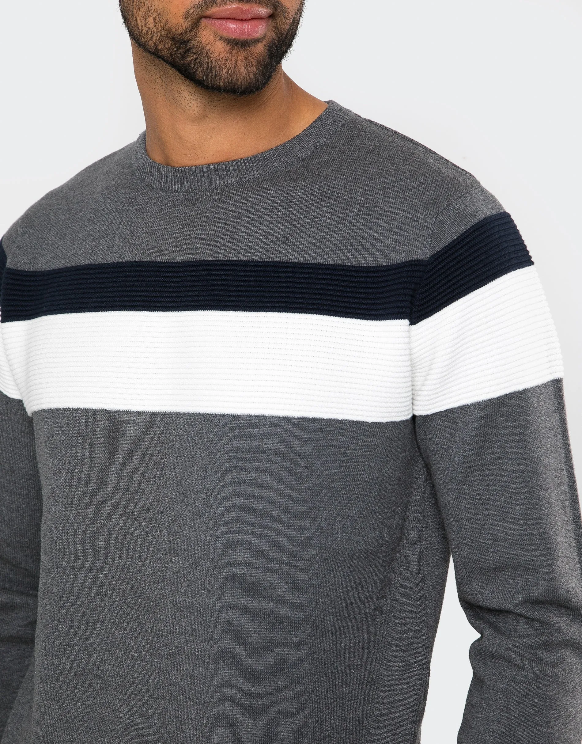 Men's Grey Colourblock Jumper sold by Threadbare product image thumbnail 4