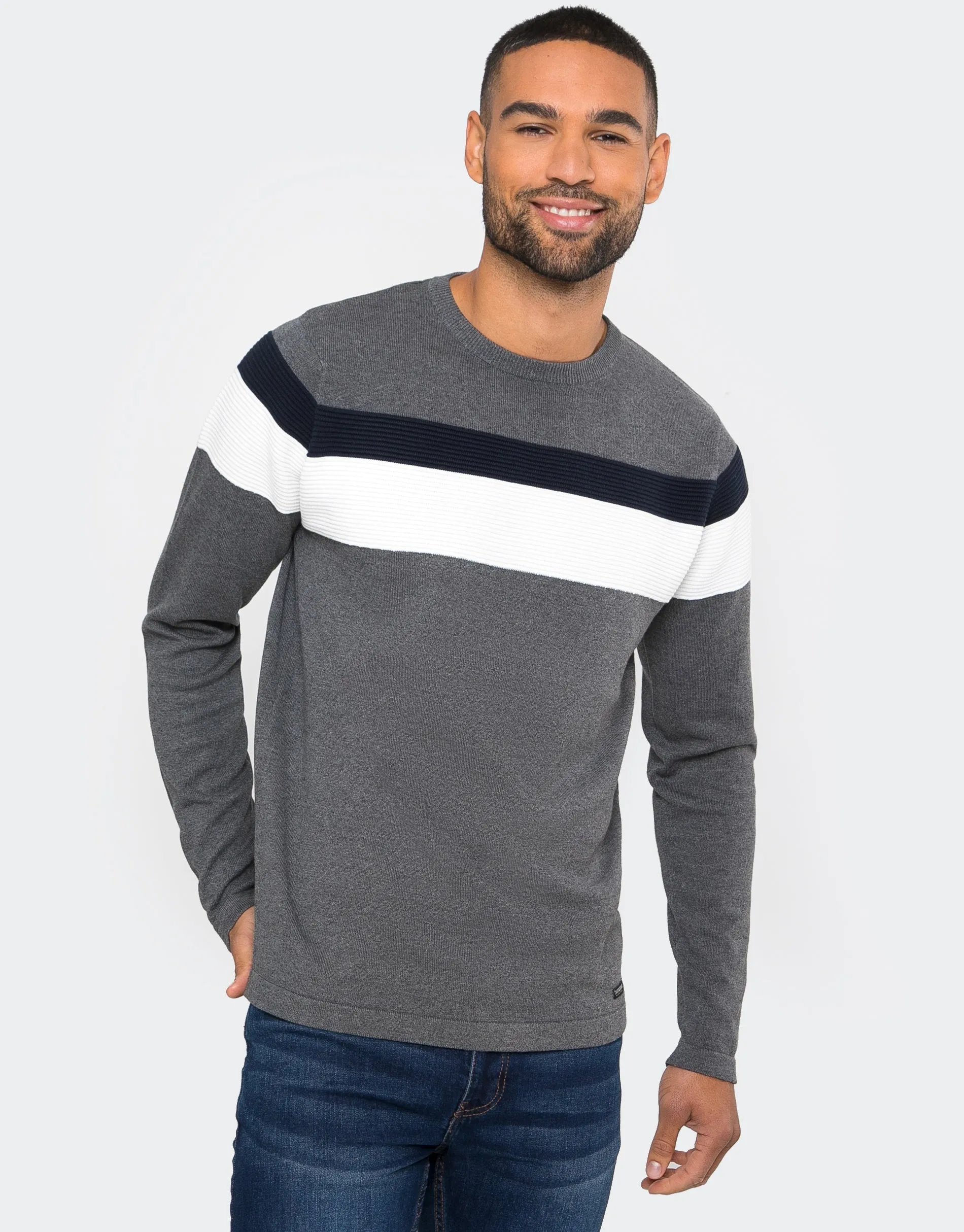 Men's Grey Colourblock Jumper sold by Threadbare