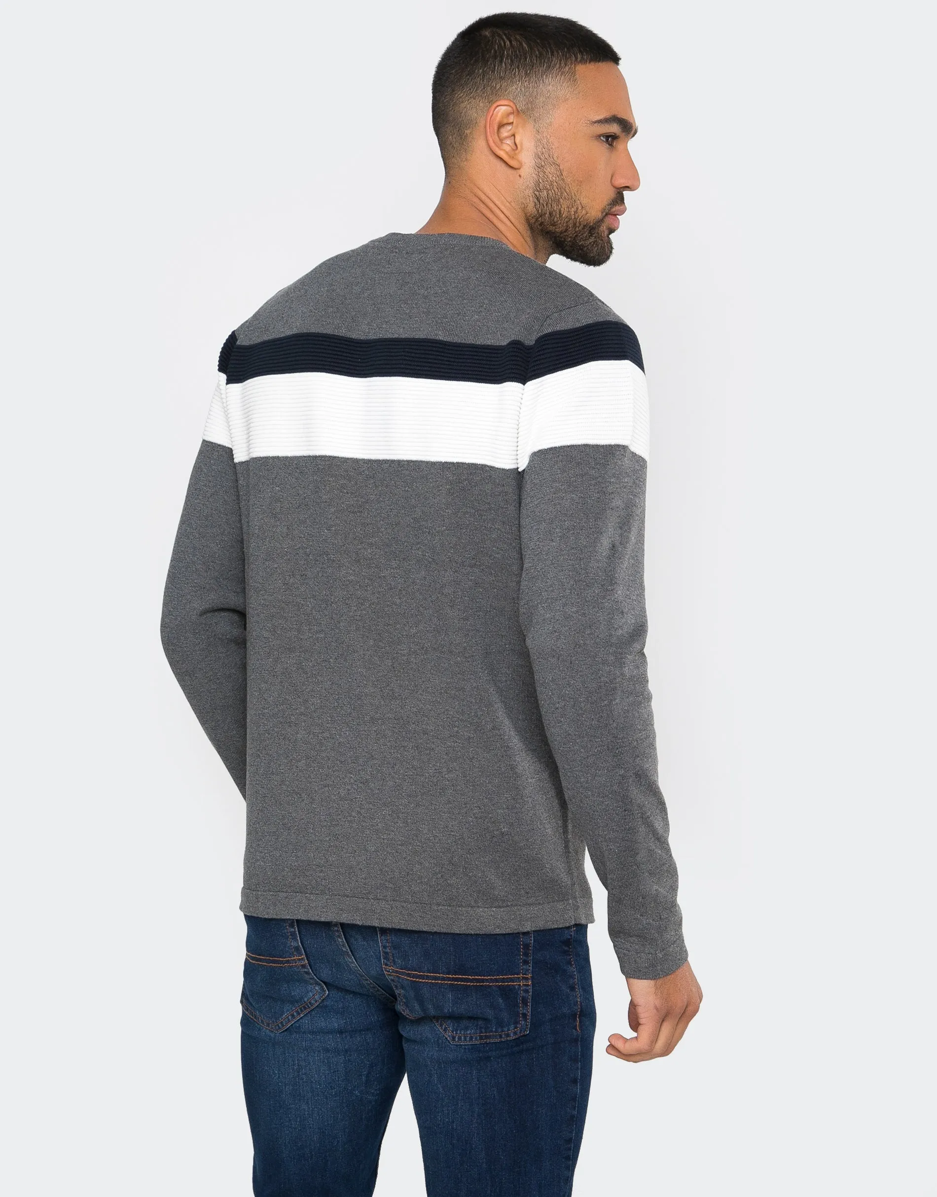 Men's Grey Colourblock Jumper sold by Threadbare product image thumbnail 2
