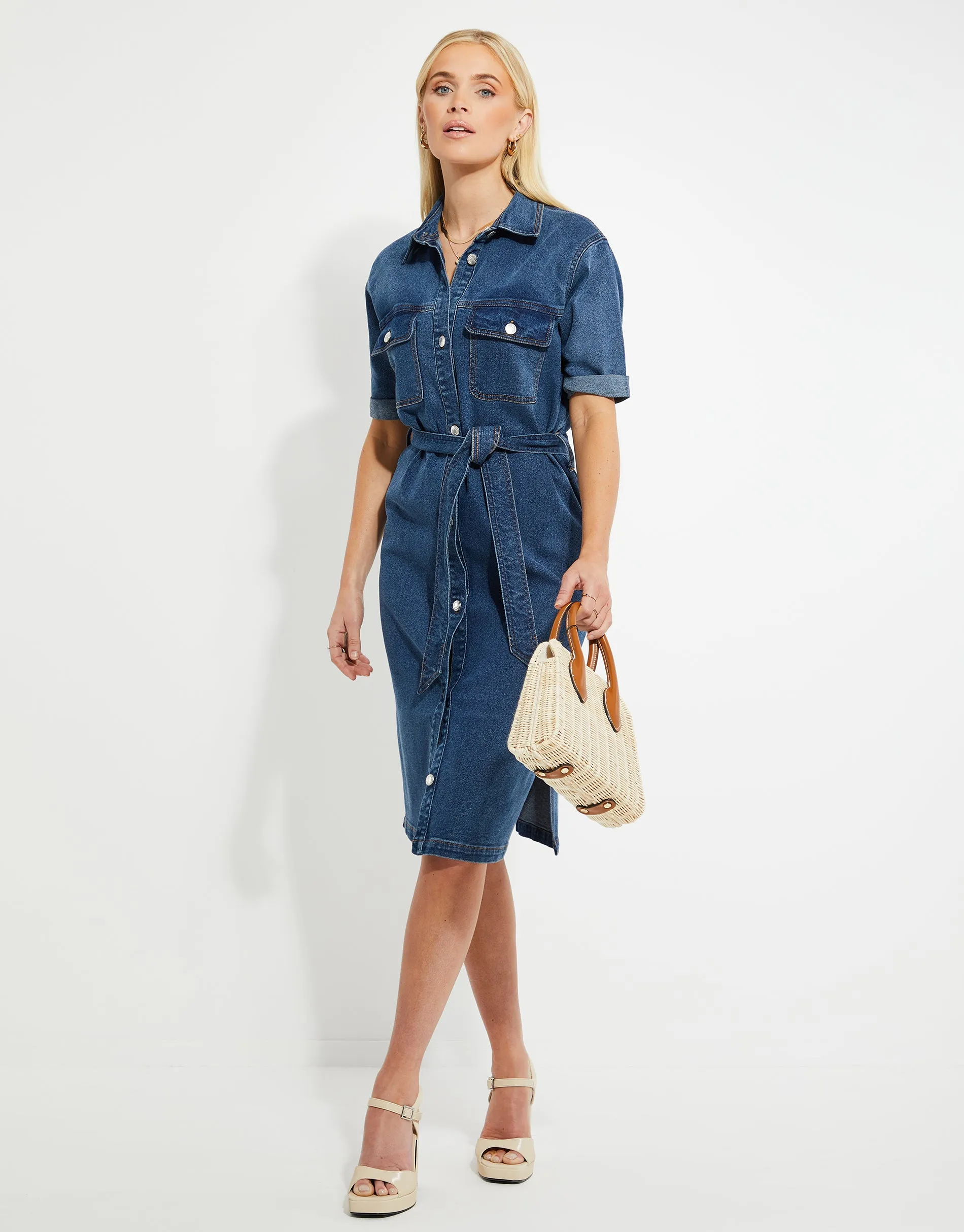 Women's Mid Blue Wash Midi Denim Shirt Dress sold by Threadbare product image thumbnail 3