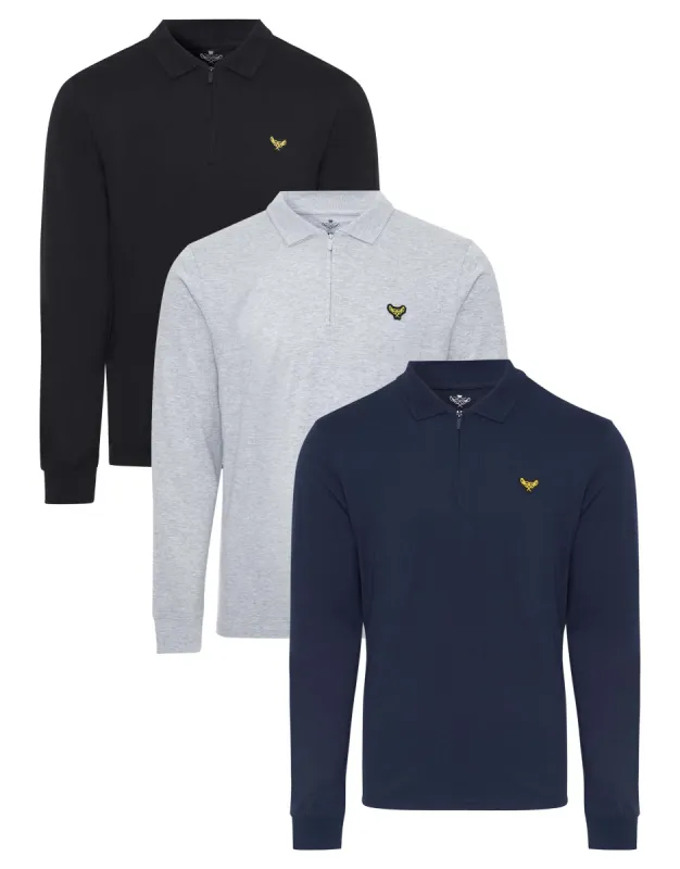 Men's Multi Long Sleeve Polo Shirts (3 Pack) sold by Threadbare