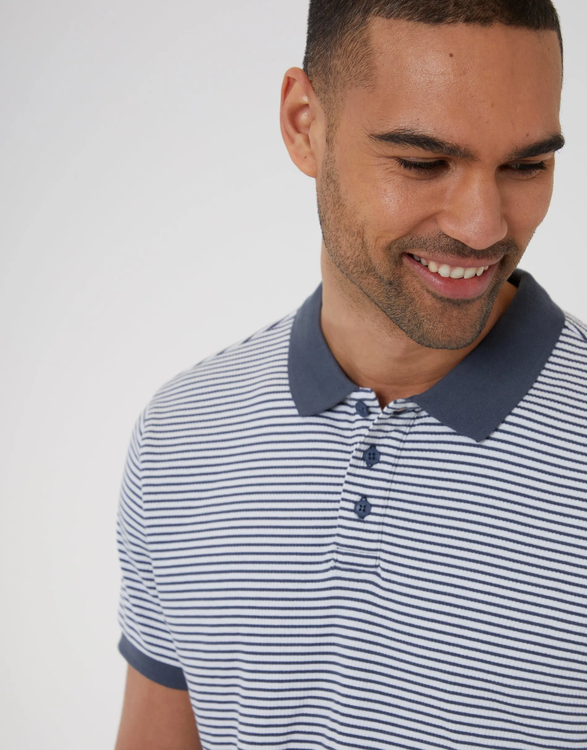 Threadbare Men's Blue Stripe Contrast Collar Polo Shirt sold by Threadbare product image thumbnail 4