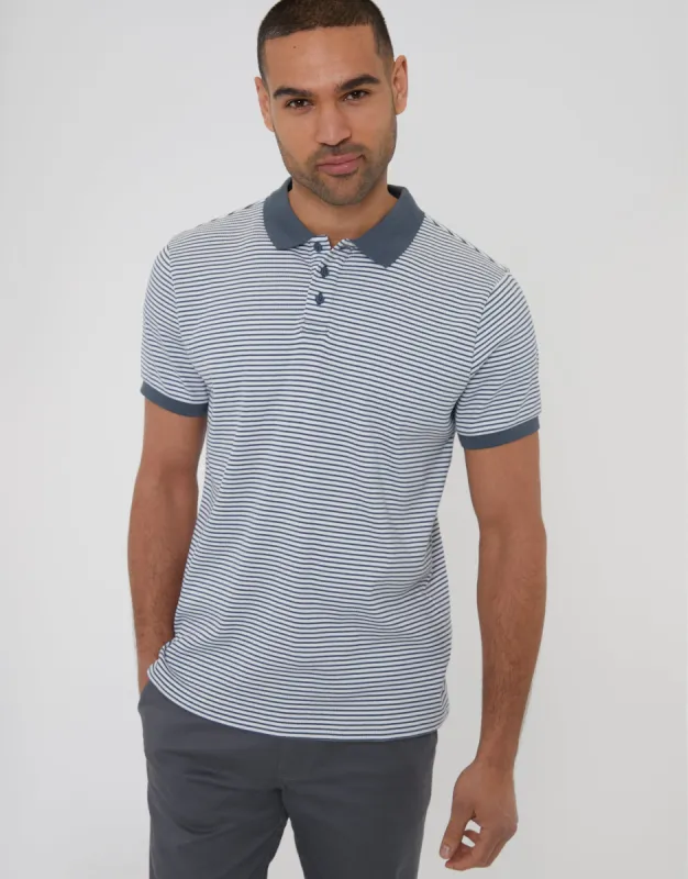 Threadbare Men's Blue Stripe Contrast Collar Polo Shirt sold by Threadbare