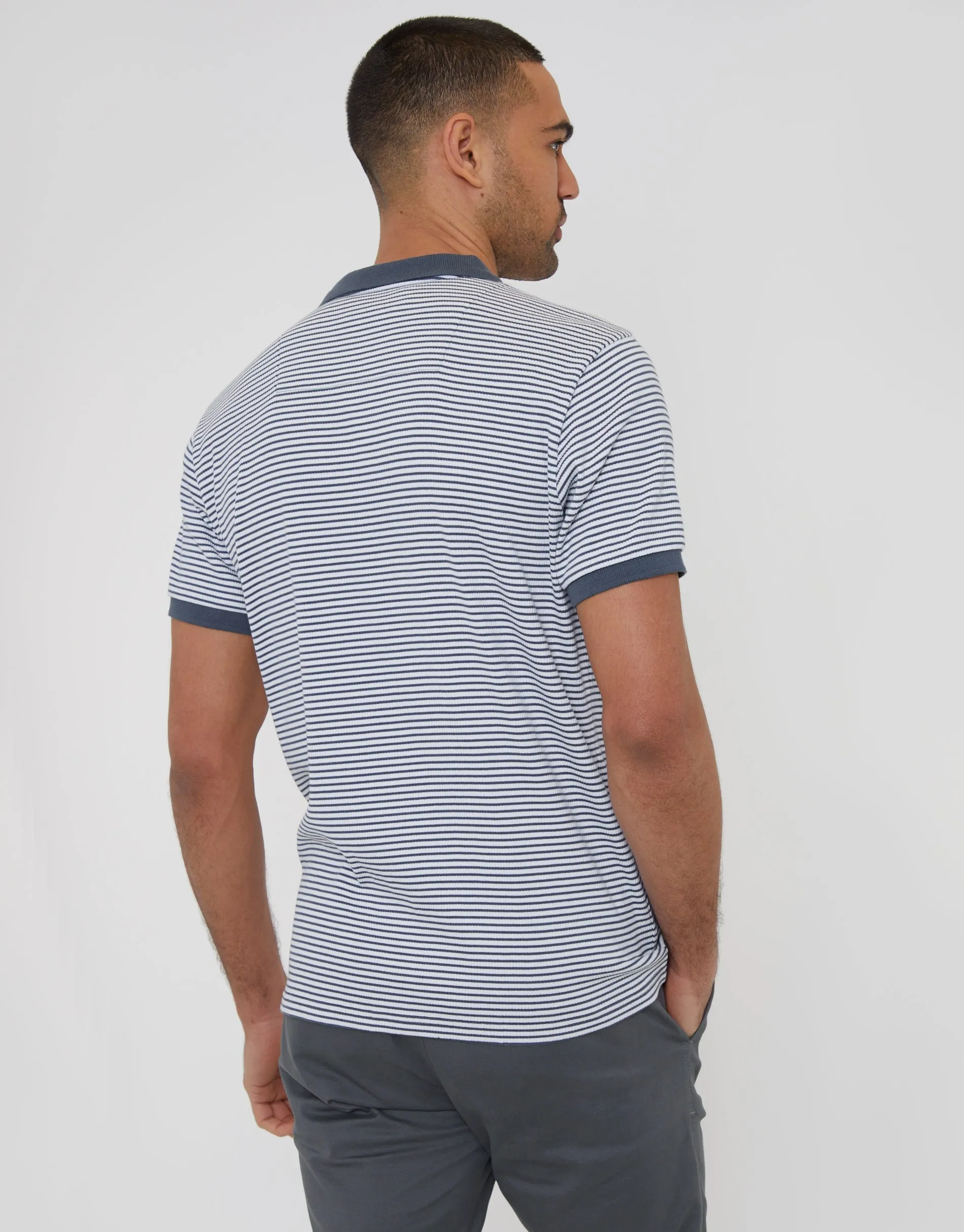 Threadbare Men's Blue Stripe Contrast Collar Polo Shirt sold by Threadbare product image thumbnail 2