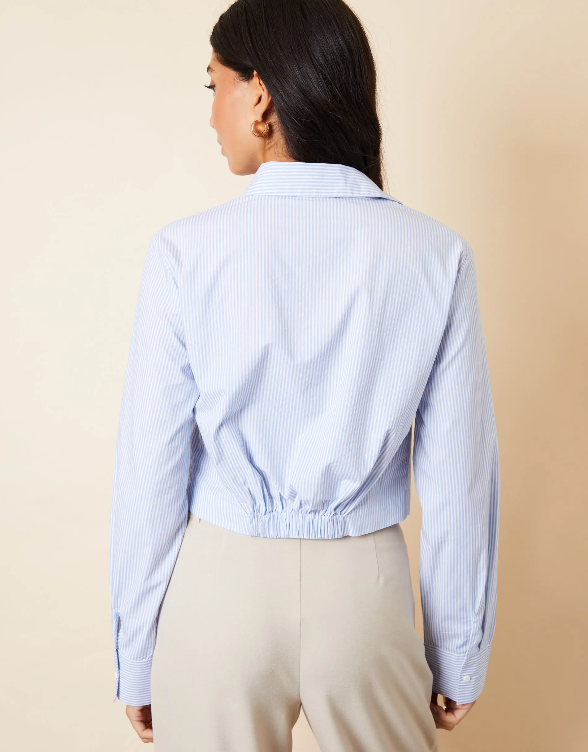 Women's Light Blue Striped Cropped Elasticated Hem Boxy Shirt sold by Threadbare product image thumbnail 3