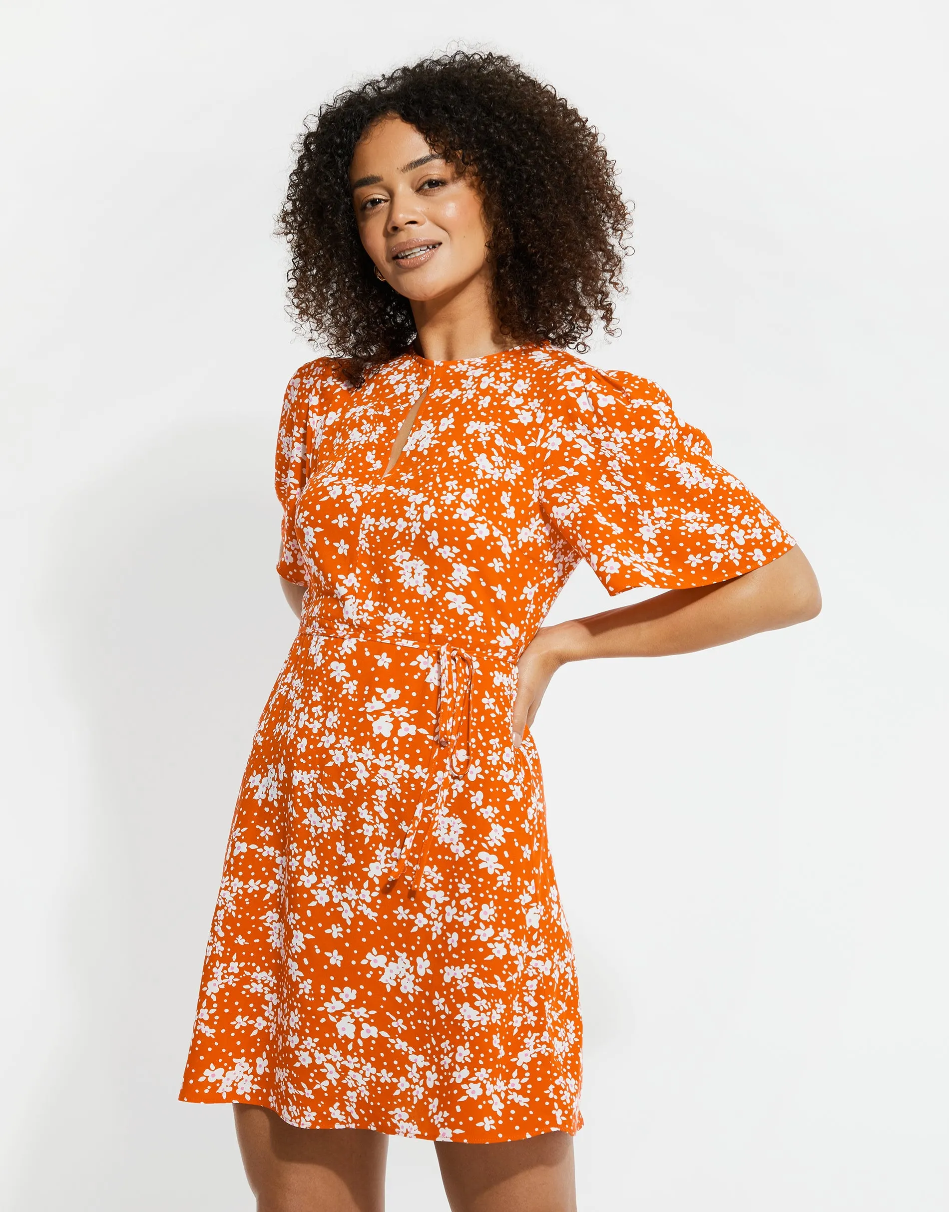 Women's Orange Floral Print Mini Dress sold by Threadbare product image thumbnail 3