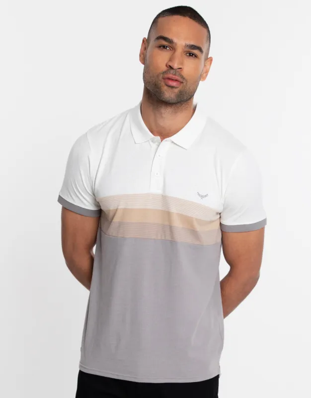 Men's Neutral Colourblock Rib Collar Polo Shirt sold by Threadbare