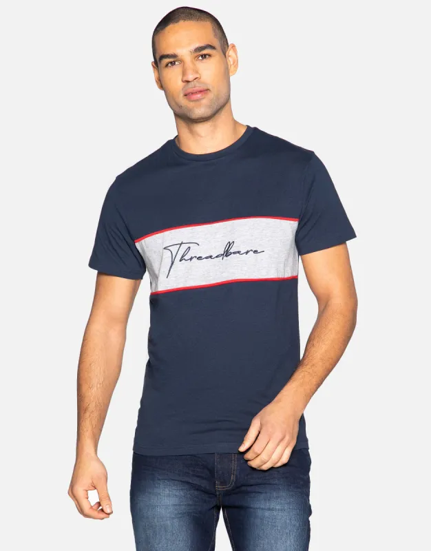 Men's Navy Chest Stripe T-Shirt sold by Threadbare