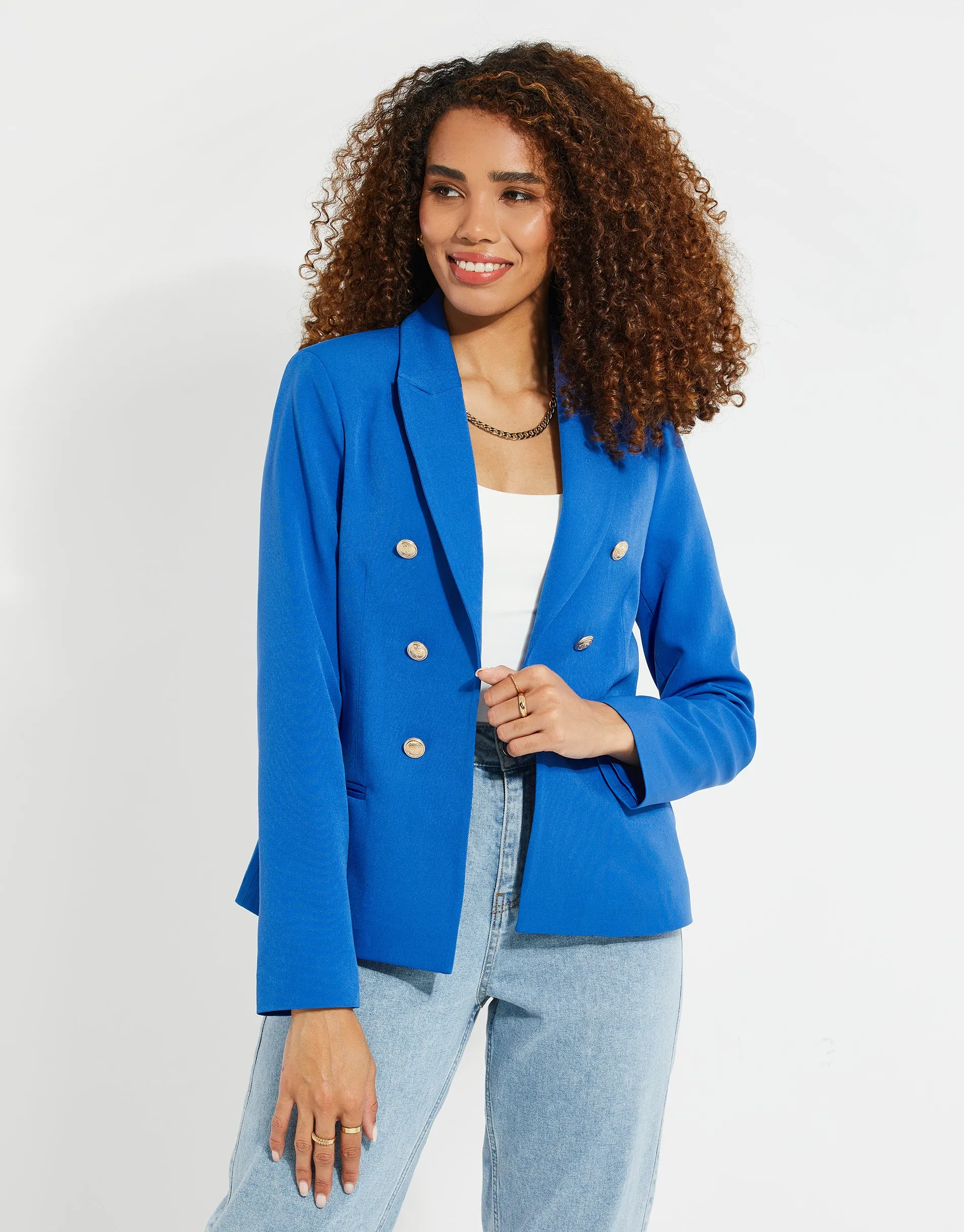 Women's Blue Buttoned Tailored Blazer sold by Threadbare product image thumbnail 2