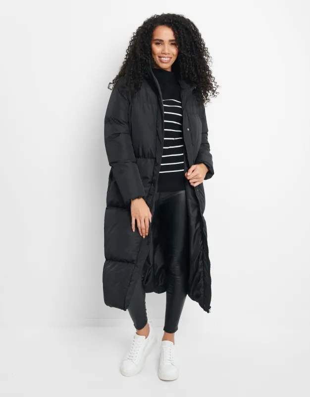 Women's Petite Black Maxi Puffer Jacket sold by Threadbare
