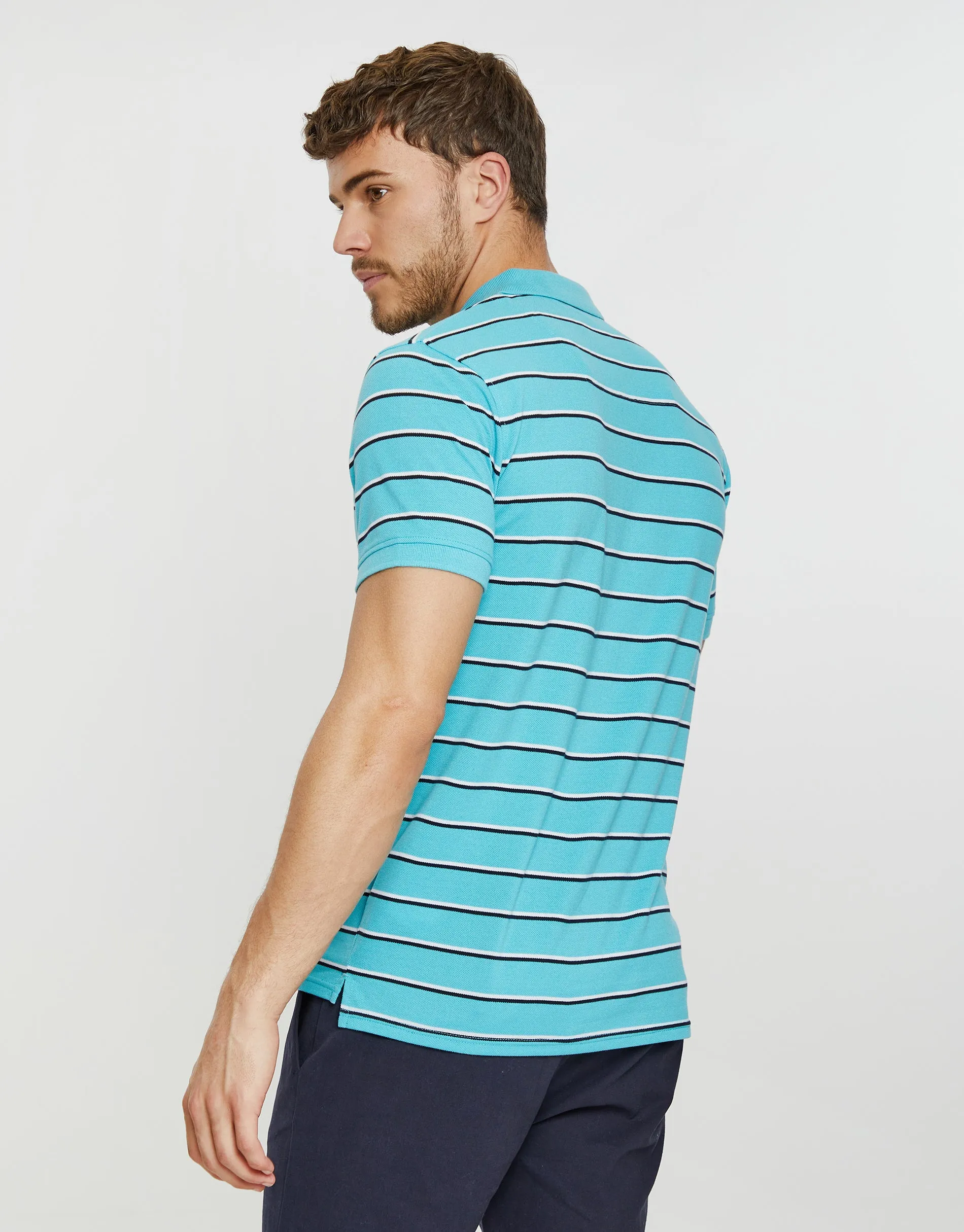 Men's Turquoise Stripe Rib Collar Polo Shirt sold by Threadbare product image thumbnail 2