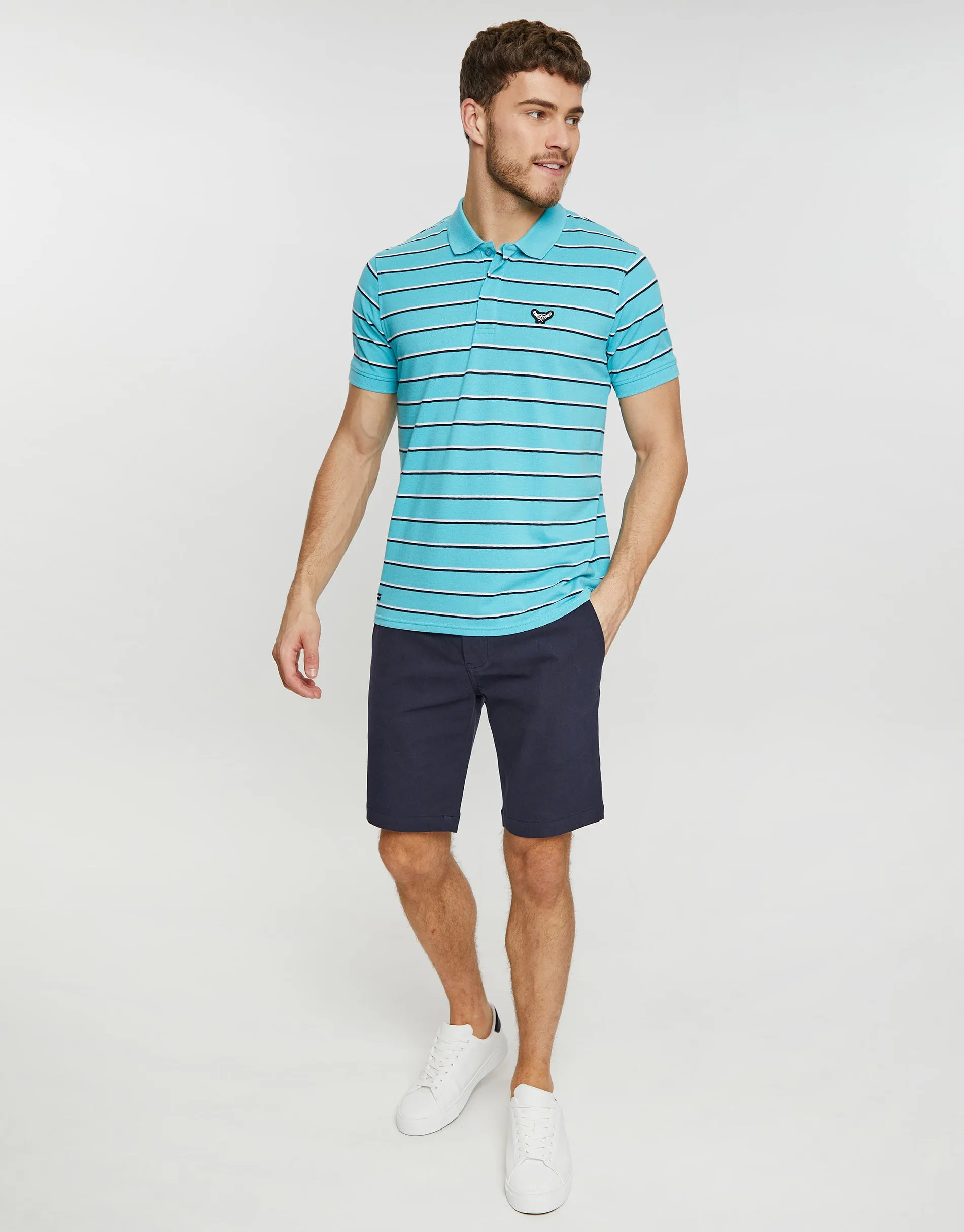 Men's Turquoise Stripe Rib Collar Polo Shirt sold by Threadbare product image thumbnail 3