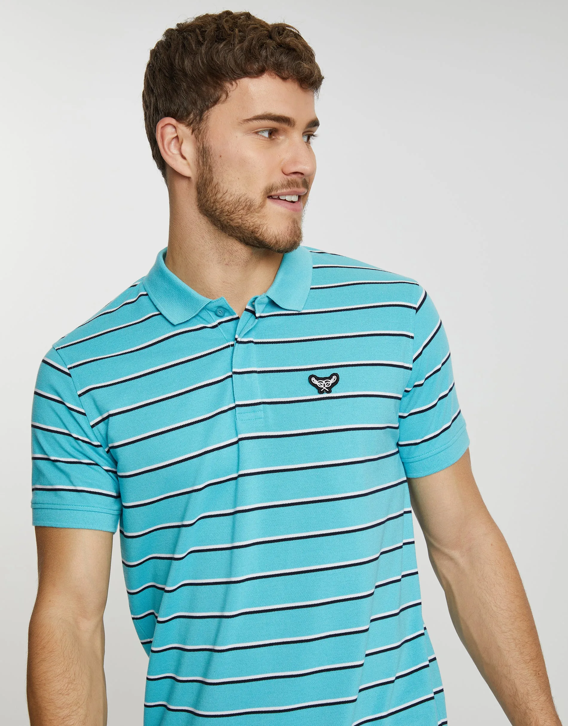 Men's Turquoise Stripe Rib Collar Polo Shirt sold by Threadbare product image thumbnail 4