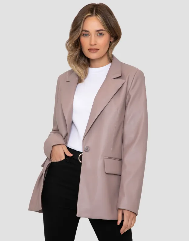 Women's Taupe PU Leather Blazer sold by Threadbare
