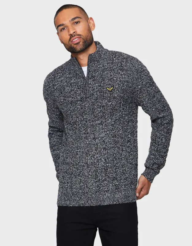 Men's Jet Black Ecru Twist Quarter Zip Jumper sold by Threadbare