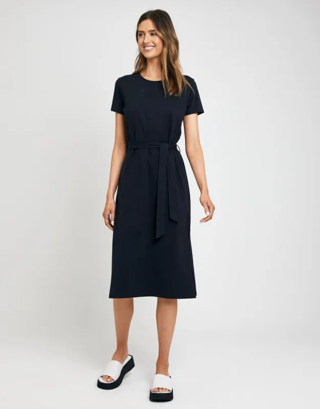 Women's Black Jersey Tie Belt Short Sleeve Midi Dress sold by Threadbare