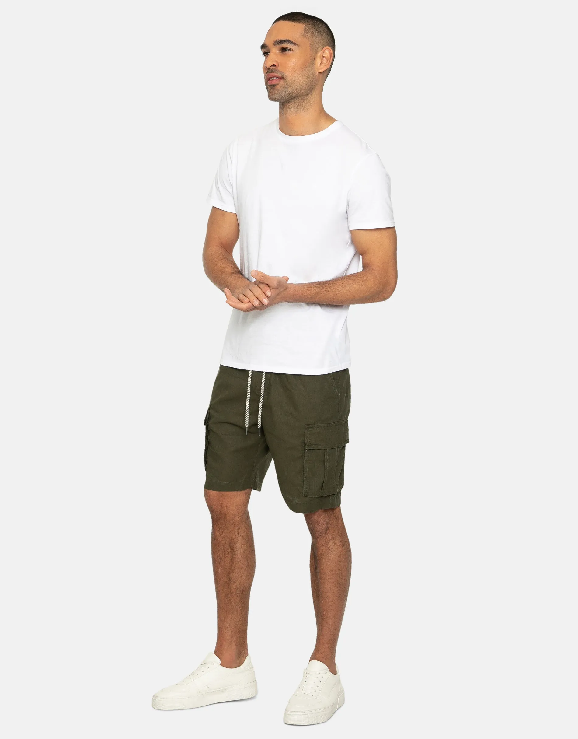 Men's Khaki Linen Blend Cargo Shorts sold by Threadbare product image thumbnail 3