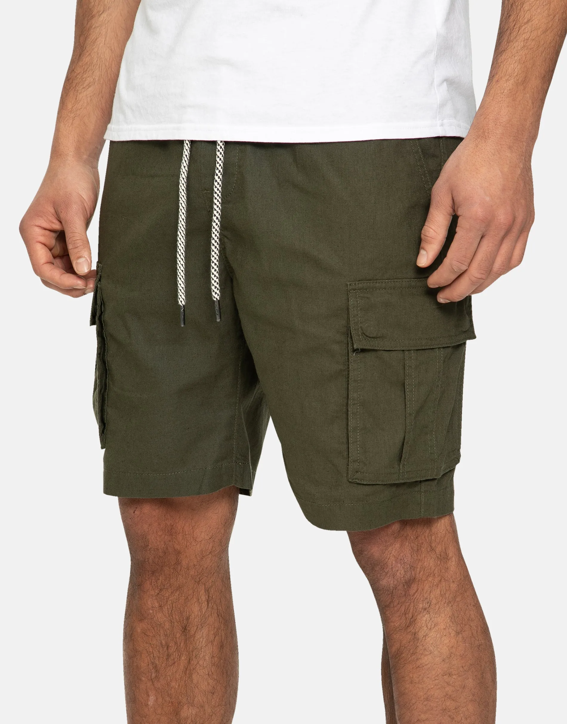 Men's Khaki Linen Blend Cargo Shorts sold by Threadbare product image thumbnail 4