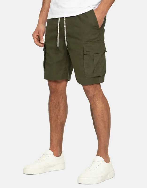 Men's Khaki Linen Blend Cargo Shorts sold by Threadbare