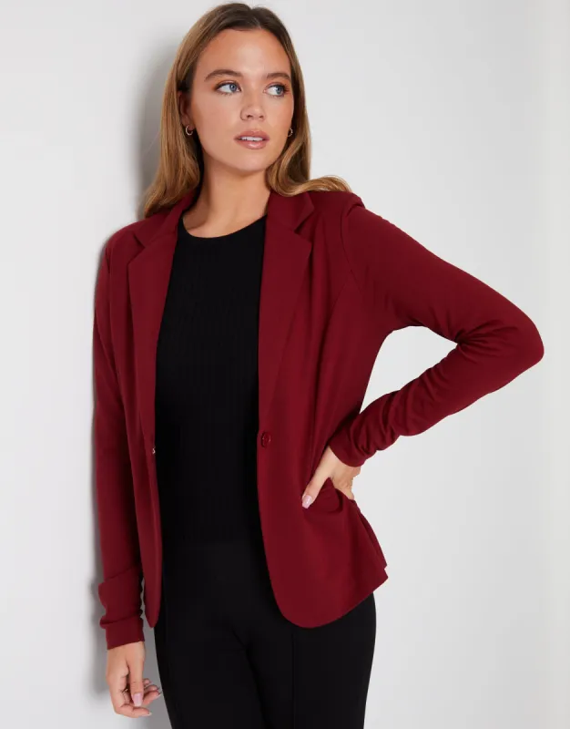 Women's Burgundy Ponte Blazer sold by Threadbare