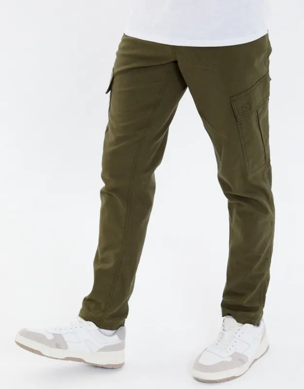 Khaki Green Linen Mix Cargo Trousers sold by Threadbare
