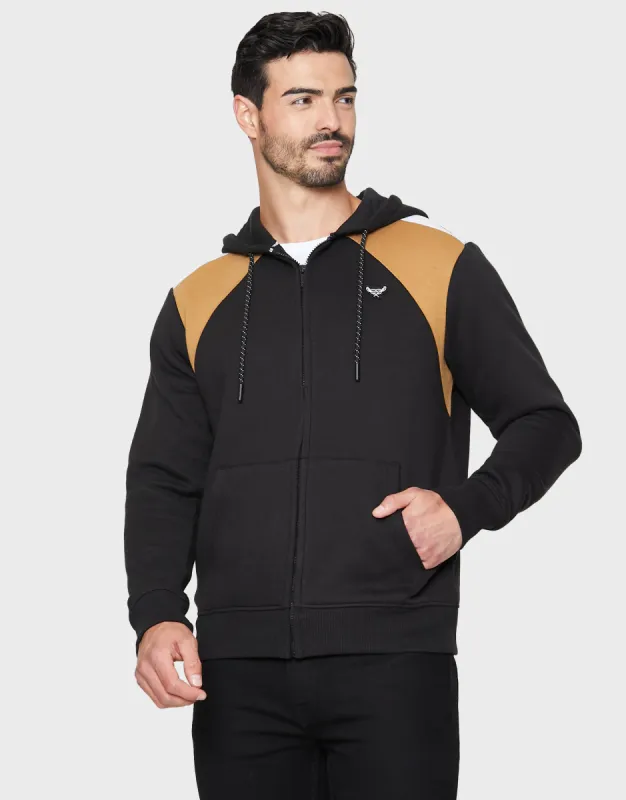Men's Black Colourblock Zip-Through Hoodie sold by Threadbare
