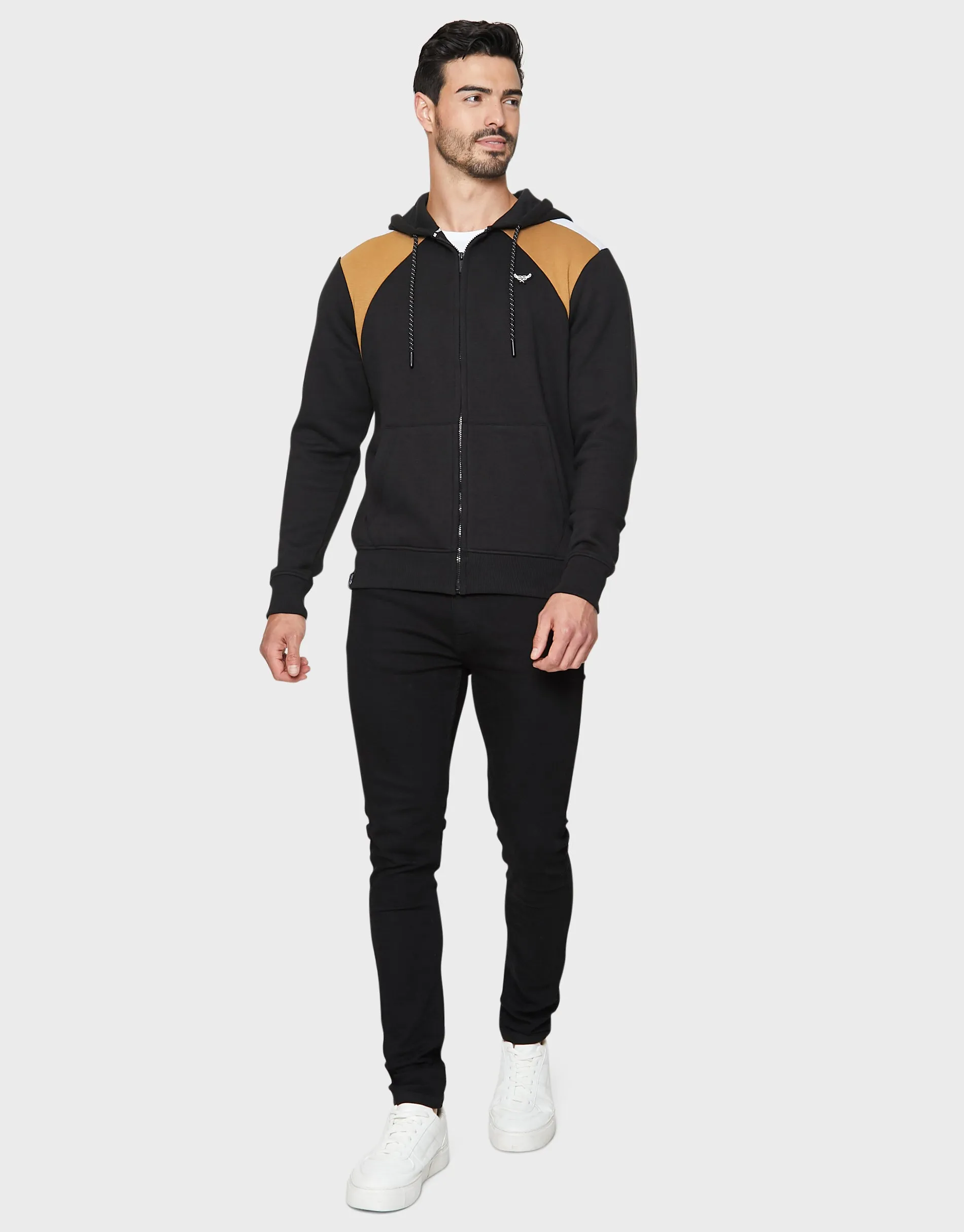 Men's Black Colourblock Zip-Through Hoodie sold by Threadbare product image thumbnail 3