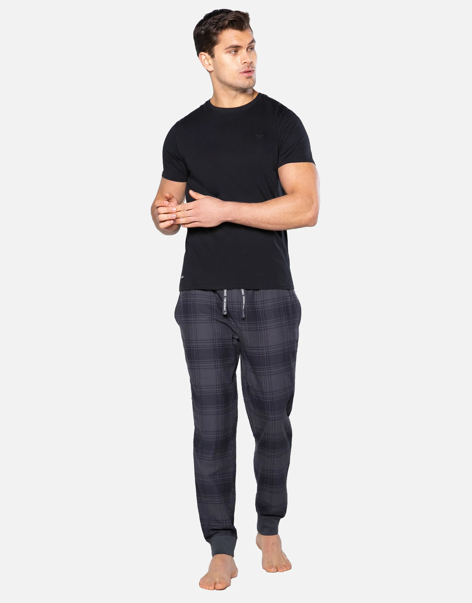 Men's Black Check Pyjama Joggers & T-Shirt (2-Piece Set) sold by Threadbare