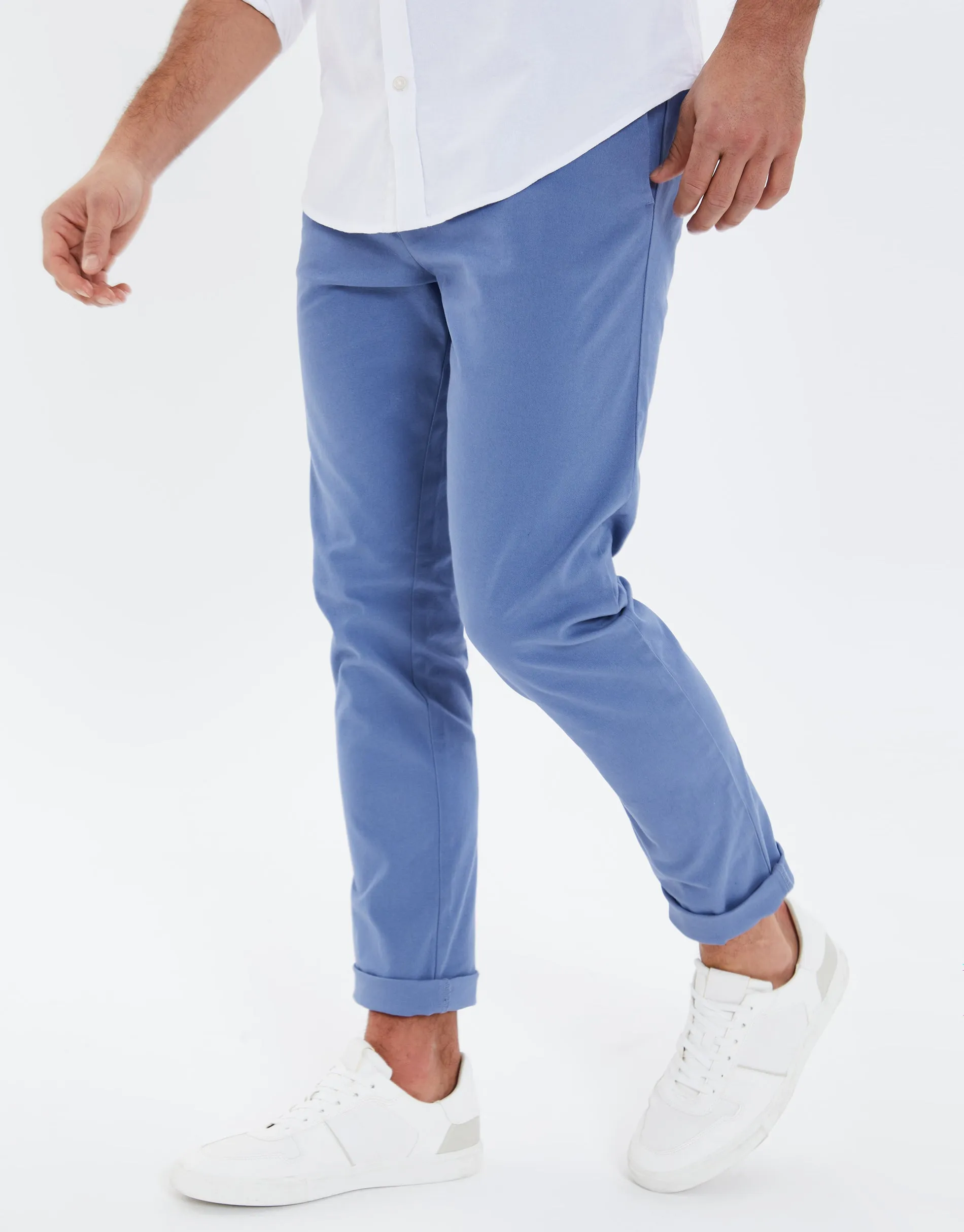 Men's Denim Blue Stretch Chino Trousers sold by Threadbare