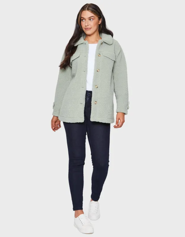 Women's Sage Faux Borg Shacket sold by Threadbare