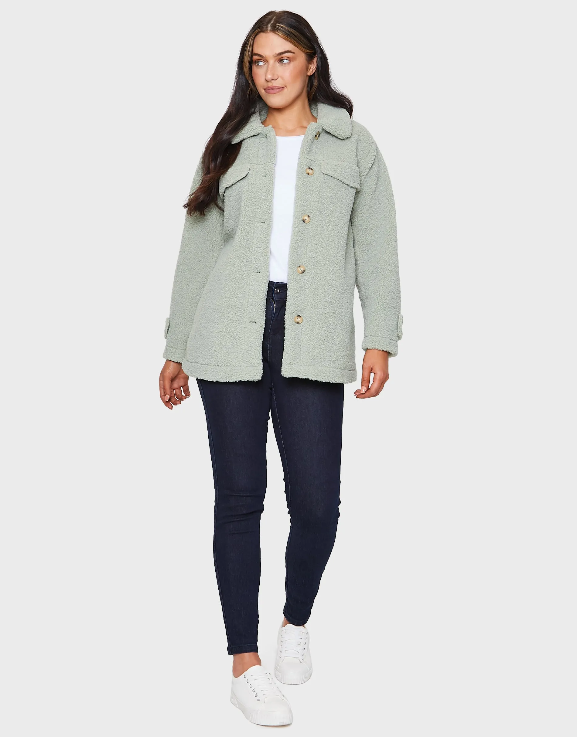 Women's Sage Faux Borg Shacket sold by Threadbare