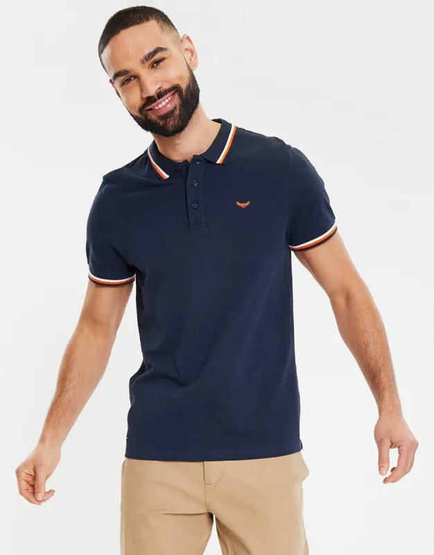 Men's Navy Rib Collar Classic Polo Shirt sold by Threadbare
