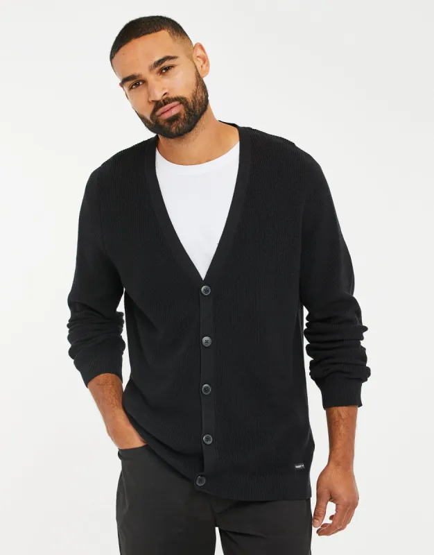 Men's Black Knitted Cardigan sold by Threadbare