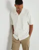 Men's Ecru Textured Revere Collar Short Sleeve Shirt sold by Threadbare