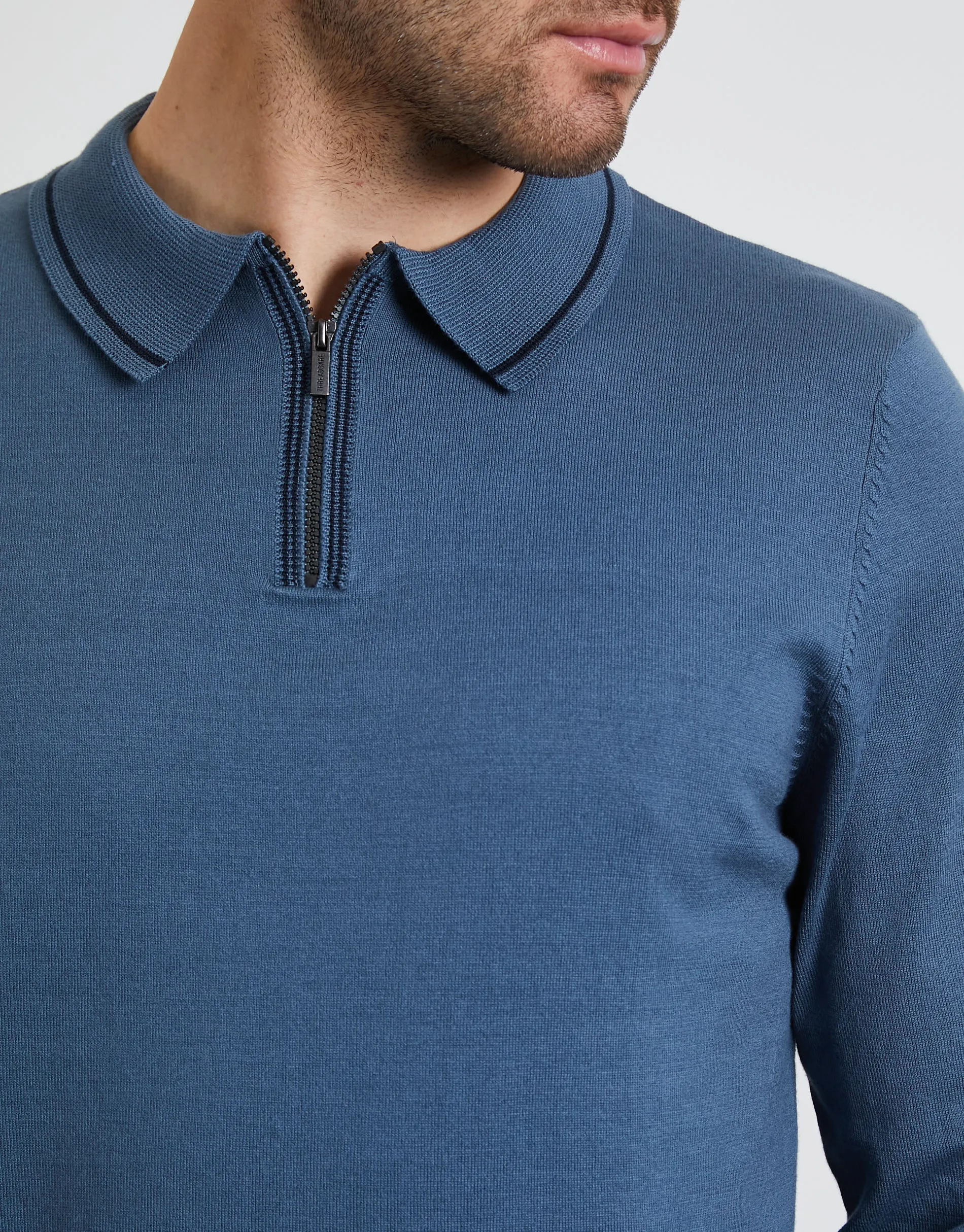 Men's Denim Blue Quarter Zip Polo Jumper sold by Threadbare product image thumbnail 4