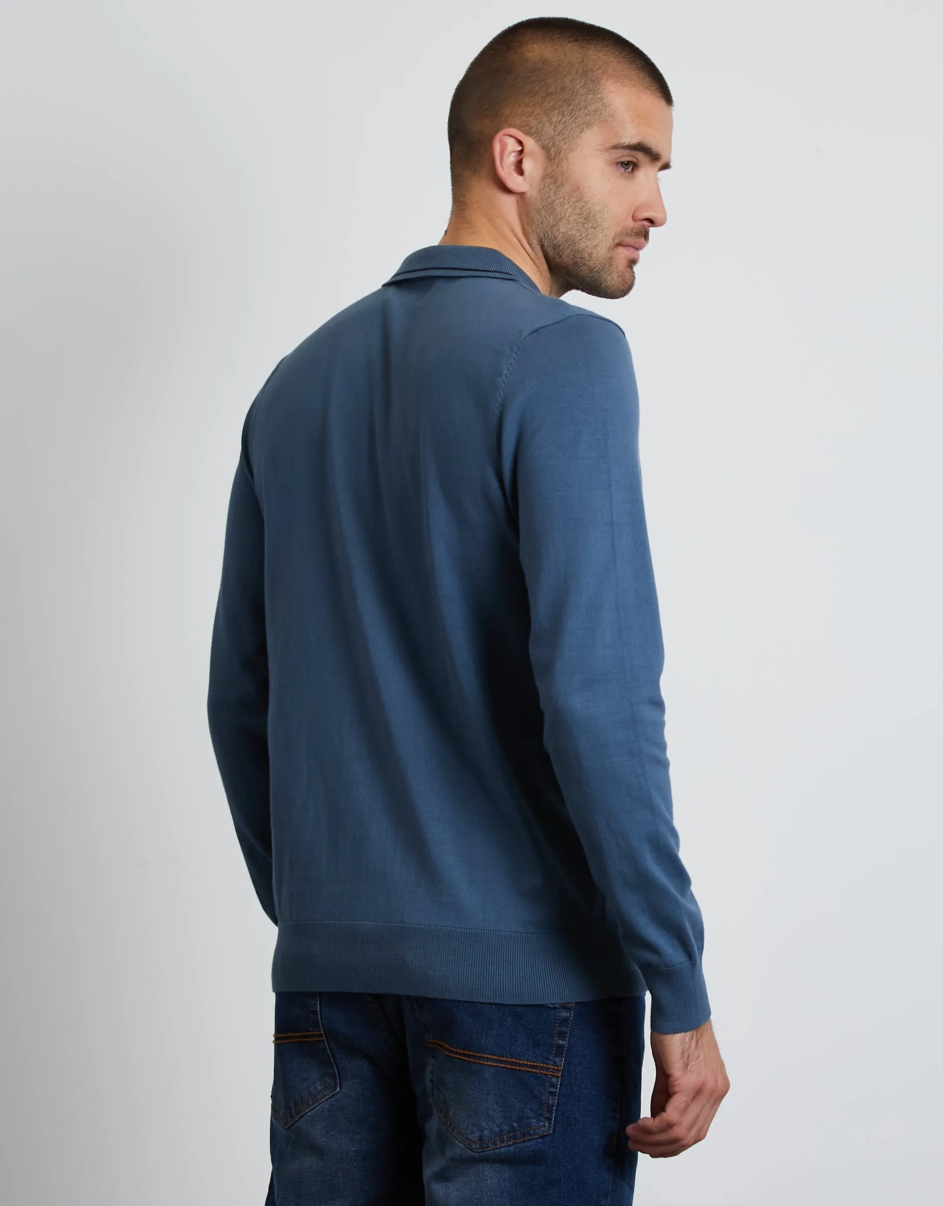 Men's Denim Blue Quarter Zip Polo Jumper sold by Threadbare product image thumbnail 2
