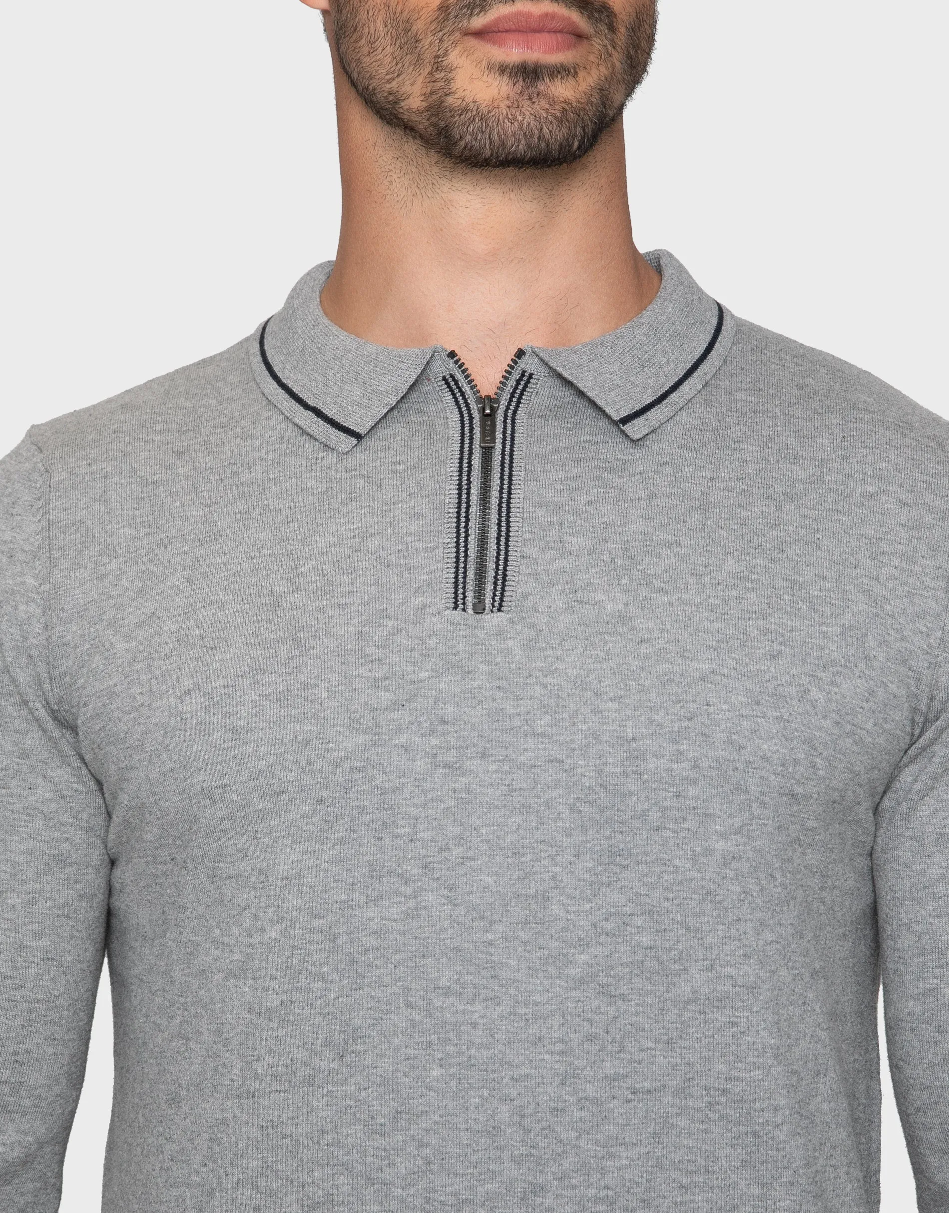 Men's Grey Marl Quarter Zip Polo Jumper sold by Threadbare product image thumbnail 5