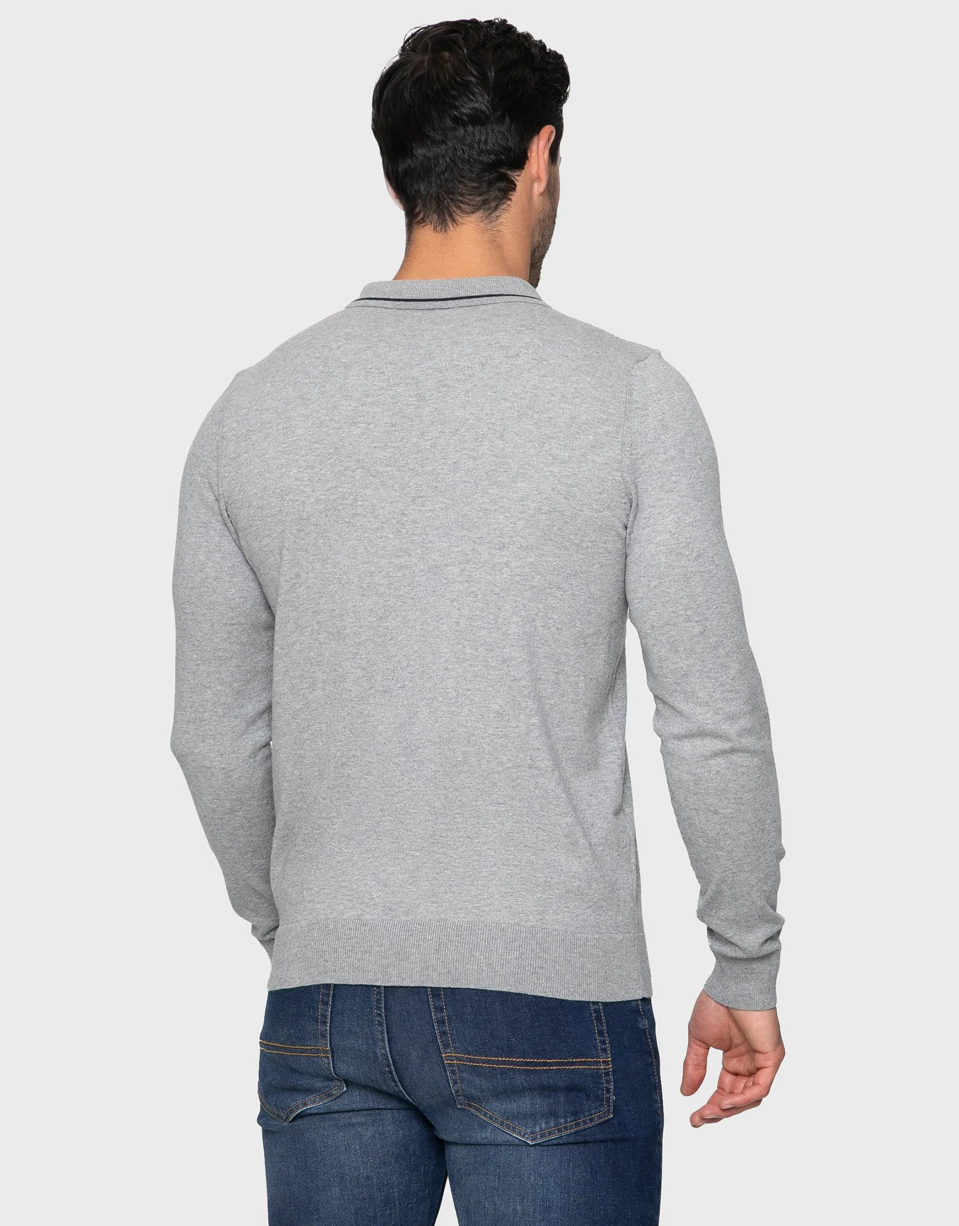 Men's Grey Marl Quarter Zip Polo Jumper sold by Threadbare product image thumbnail 3