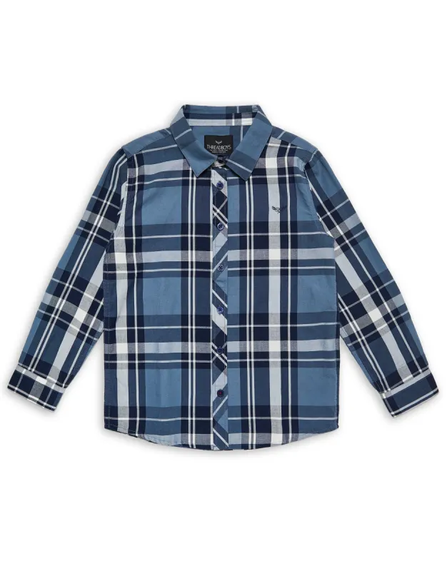 Boys' Blue Check Long Sleeve Shirt sold by Threadbare