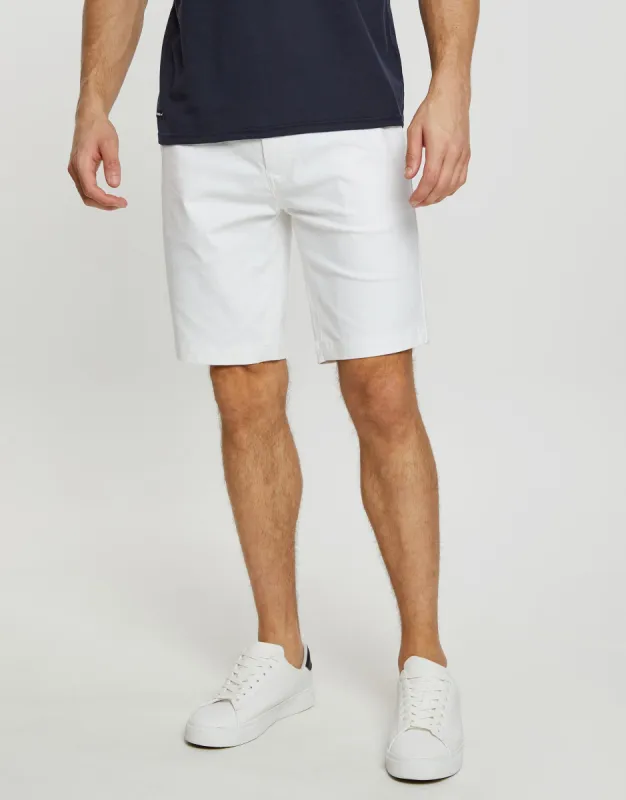 Men's White Slim Fit Chino Shorts sold by Threadbare