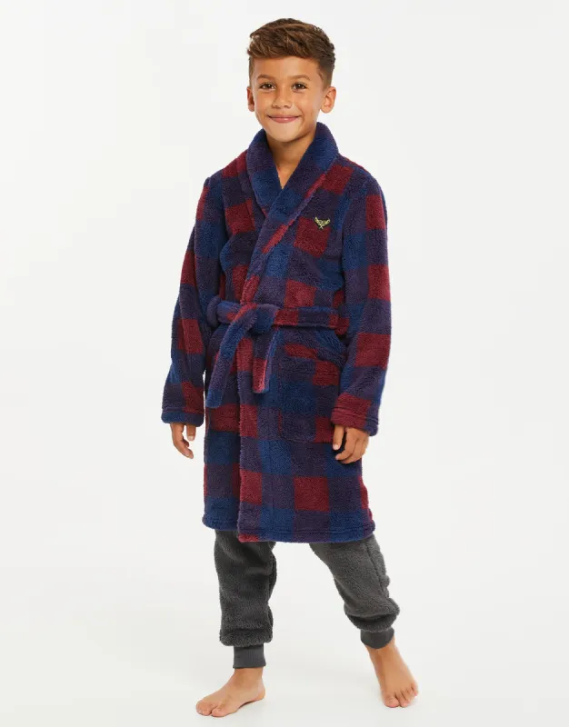 Boys' Navy & Burgundy Check Dressing Gown sold by Threadbare