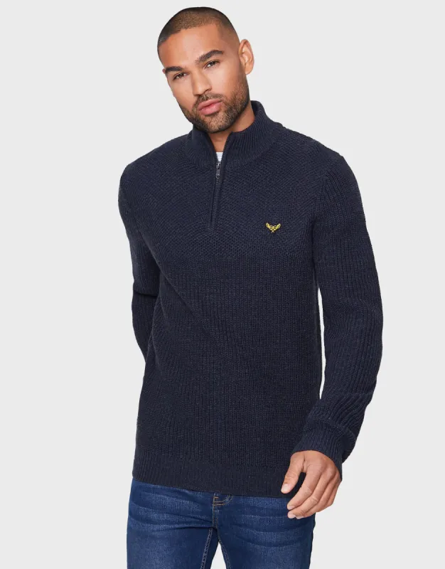 Men's Navy Quarter Zip Jumper sold by Threadbare