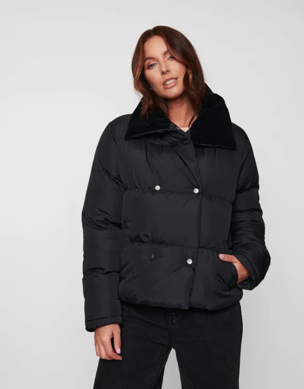 Women's Black Padded Puffer Coat made by Threadbare