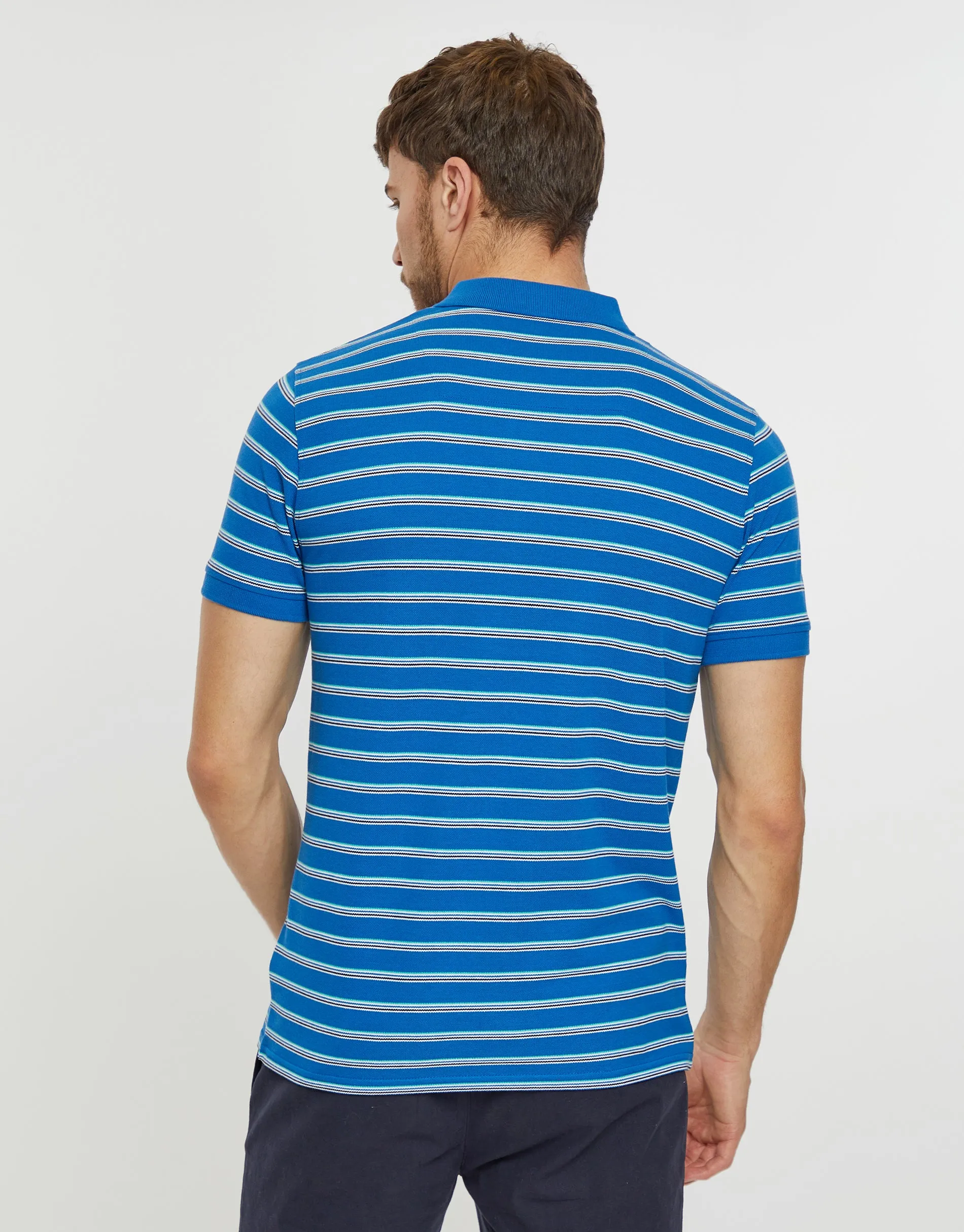 Men's Blue Stripe Zip Collar Polo Shirt sold by Threadbare product image thumbnail 2