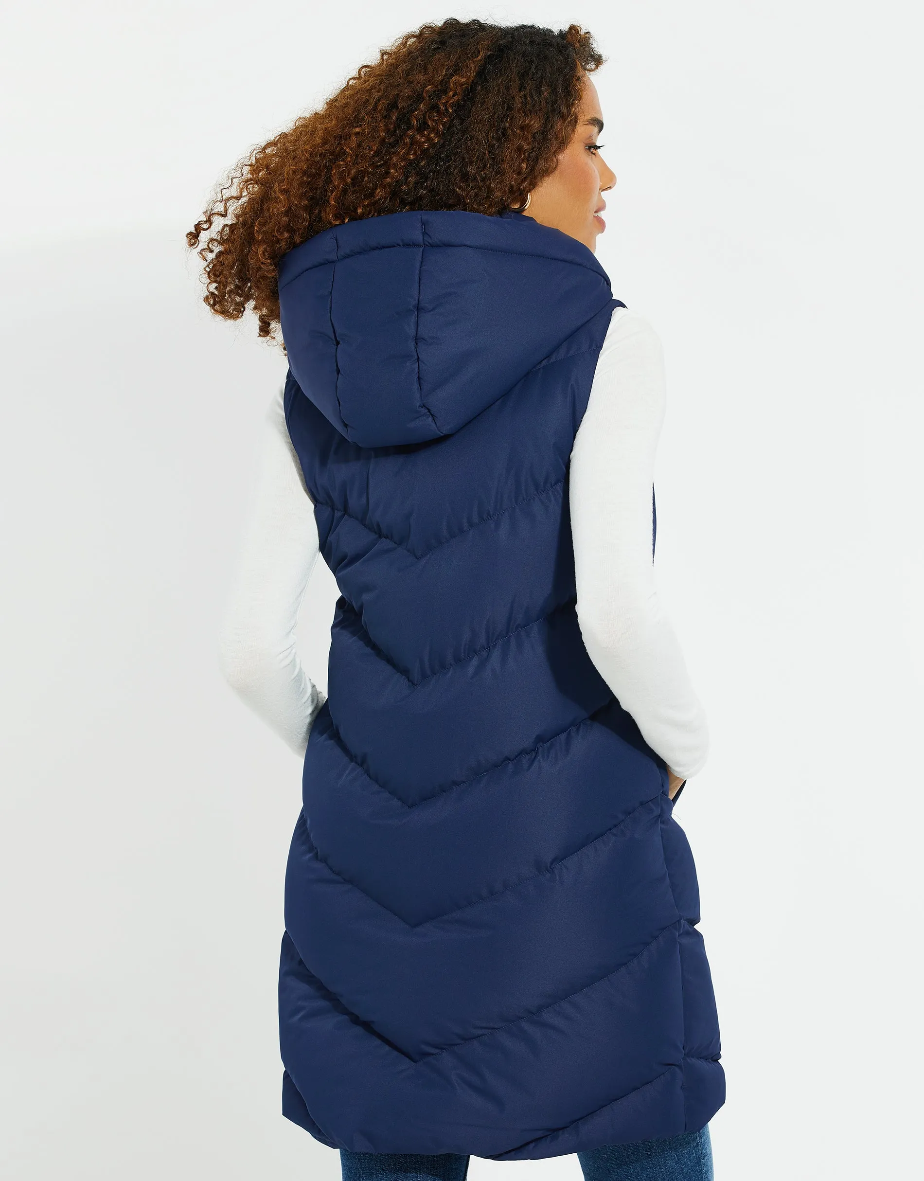 Women's Navy Longline Padded Gilet sold by Threadbare product image thumbnail 2