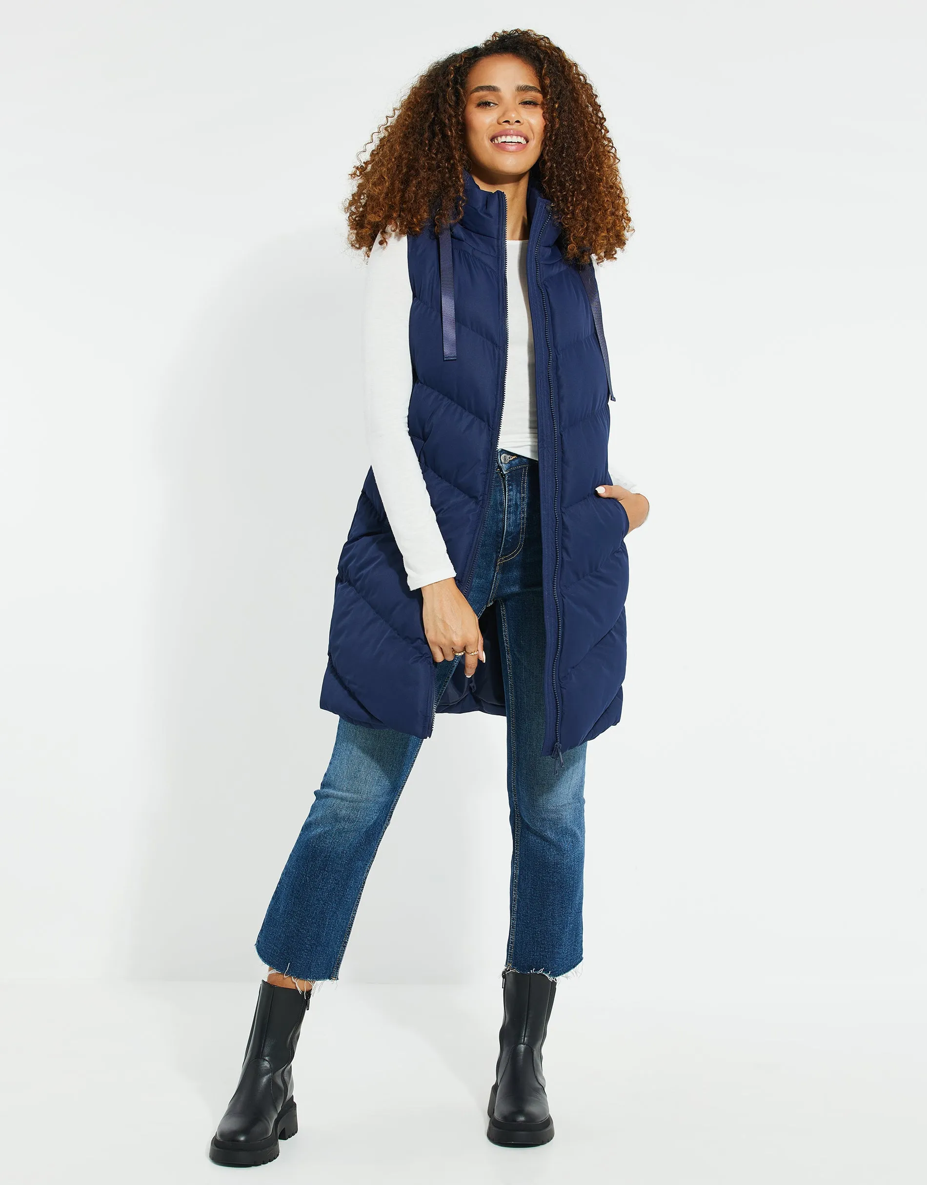 Women's Navy Longline Padded Gilet sold by Threadbare product image thumbnail 3