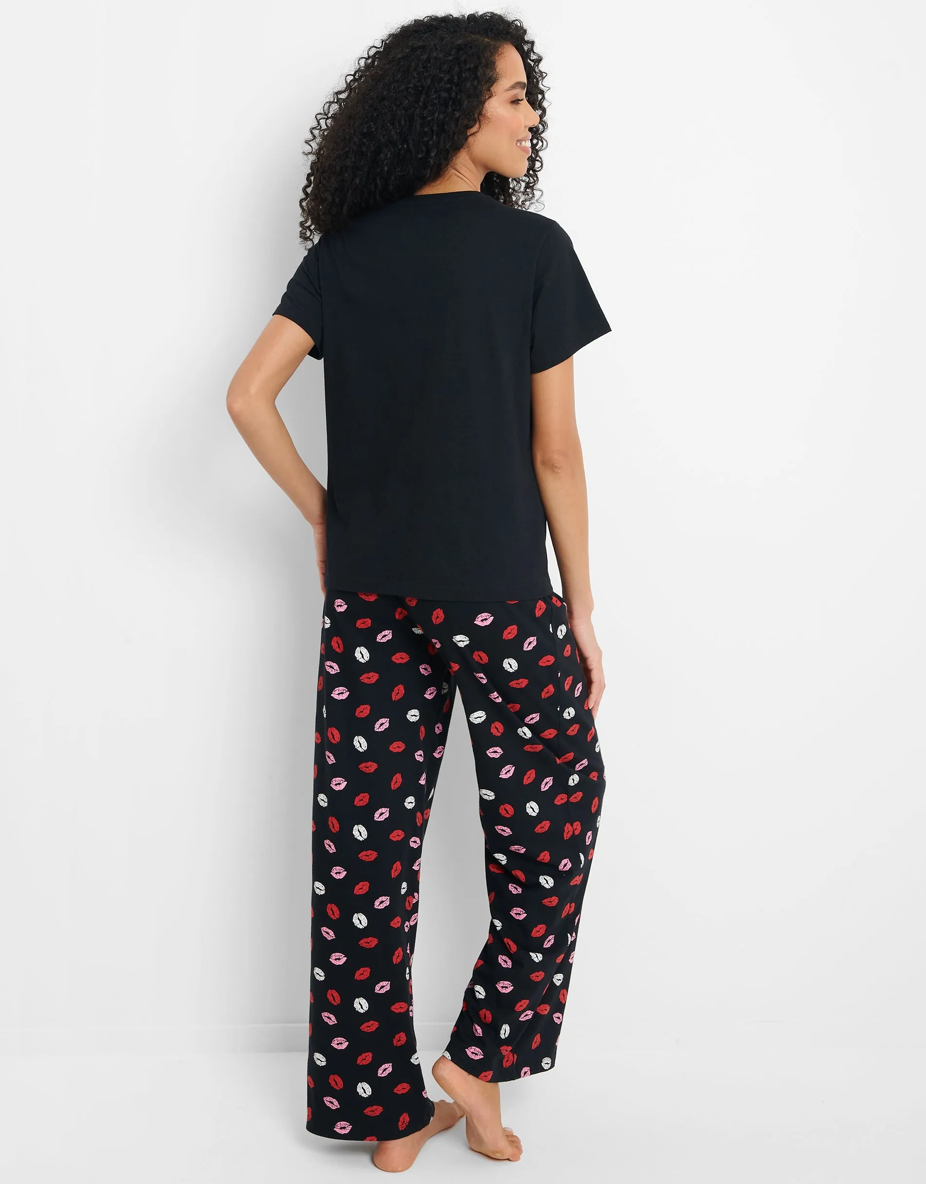 Women's Black Short Sleeve Lips Pyjamas (2 Piece Set) sold by Threadbare product image thumbnail 2